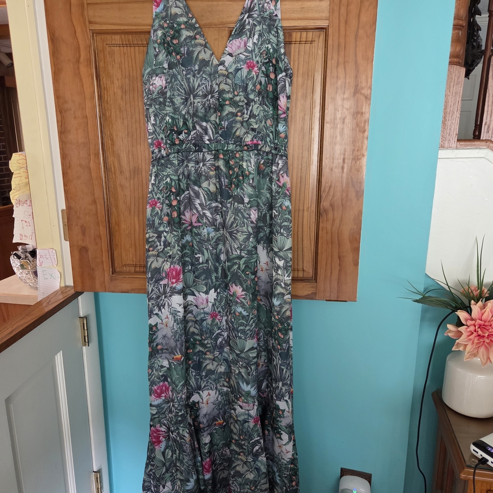 H&M Floral Green and Pink Maxi Dress